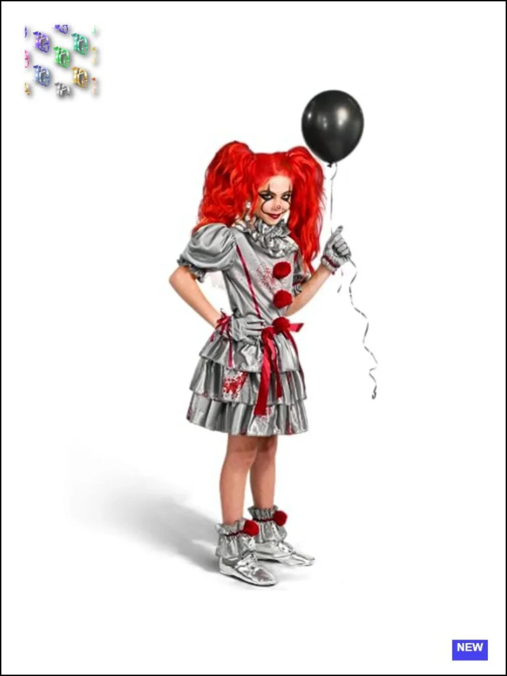 Girls Evil Clown Costume Dress with Gloves & Boot Covers Halloween Scary Jester